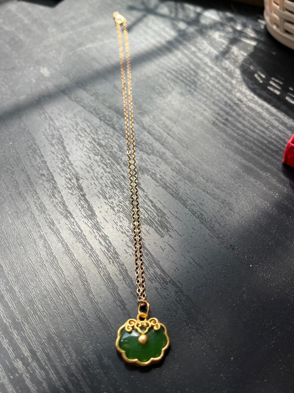 Gold-Plated Necklace with Green Jade Pendant